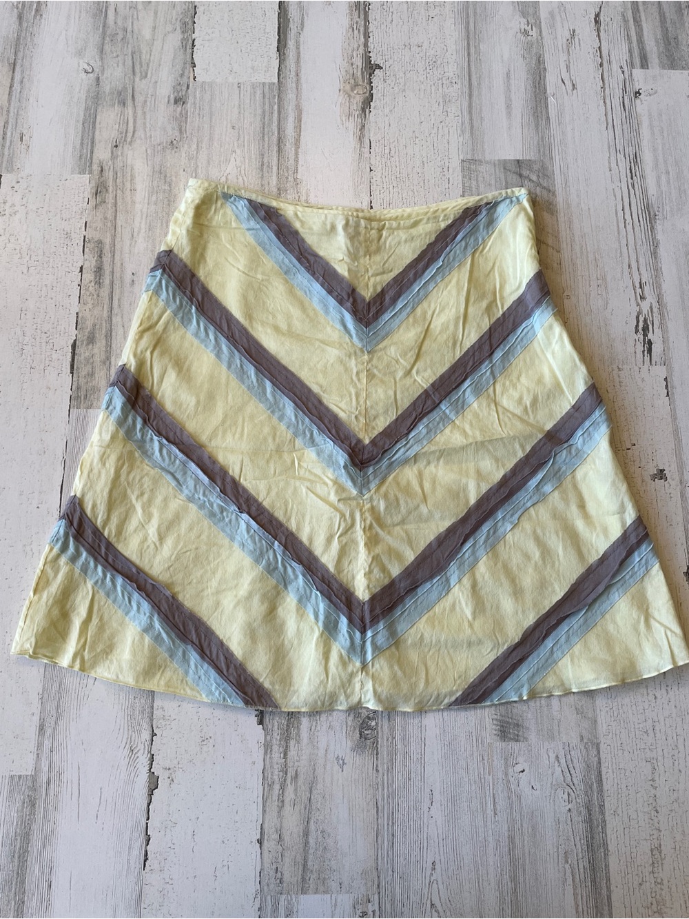 Free People Skirt 4 Pale Yellow Top with Blue and Gray Stripe Accents Vintage